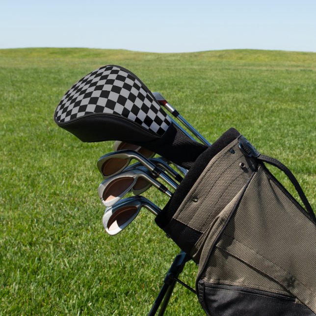 Black and Gray Checkered Print Golf Headcover (In SItu)