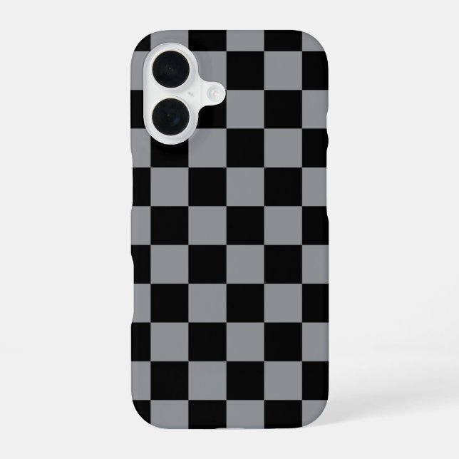 Black and Gray Checkered Print iPhone 16 Hülle (Rückseite)