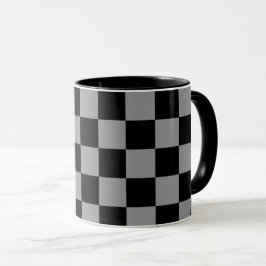 Black and Gray Checkered Print Tasse