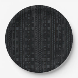 Black And Gray Designer Mudcloth Paper Plate Pappteller