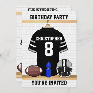 Black and Gray Football Jersey Geburtstagsparty Einladung