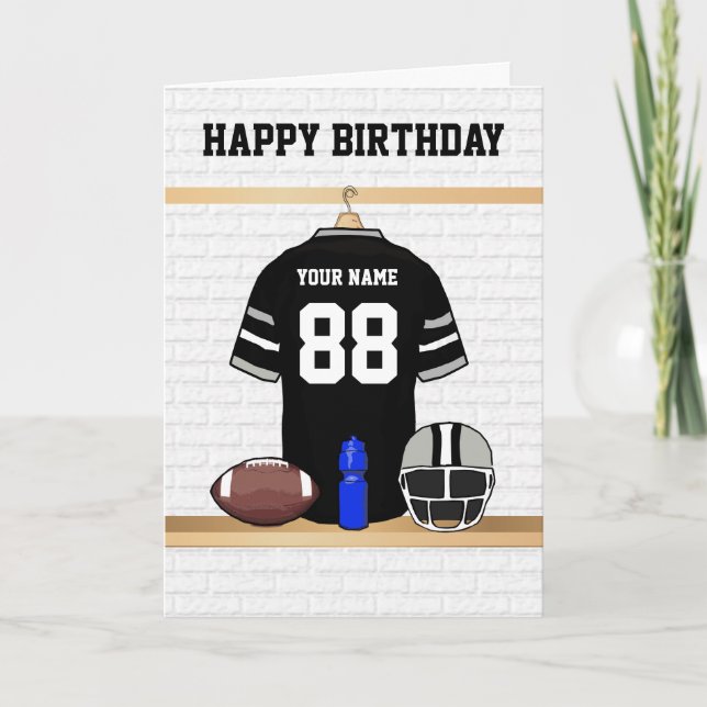 Black and Gray Football Jersey Happy Birthday Karte (Vorderseite)