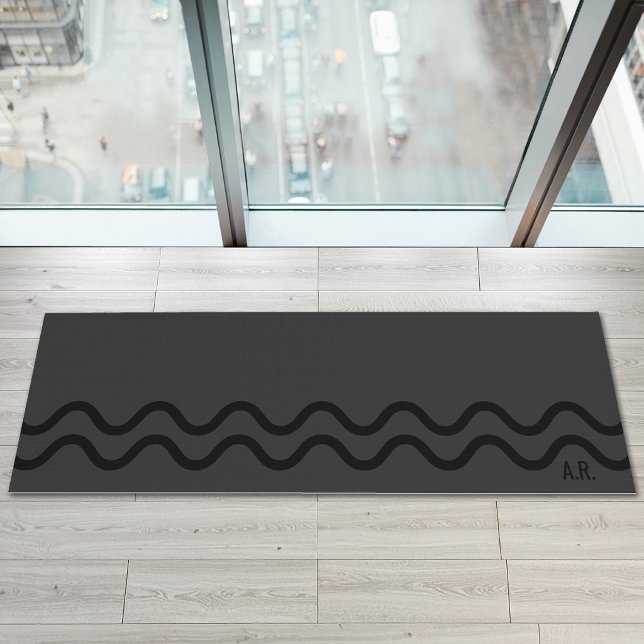 Black And Gray Modern Wavy Lines With Initials Yogamatte (Disclaimer: This image is a digital mockup.)