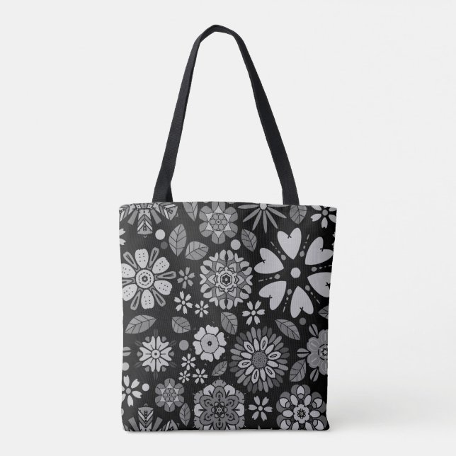 Black And Gray Retro Floral Art Seamless Pattern (Rückseite)