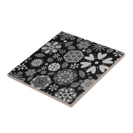 Black And Gray Retro Floral Art Seamless Pattern Fliese
