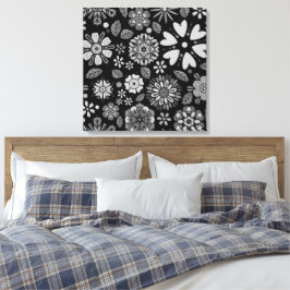 Black And Gray Retro Floral Art Seamless Pattern Leinwanddruck