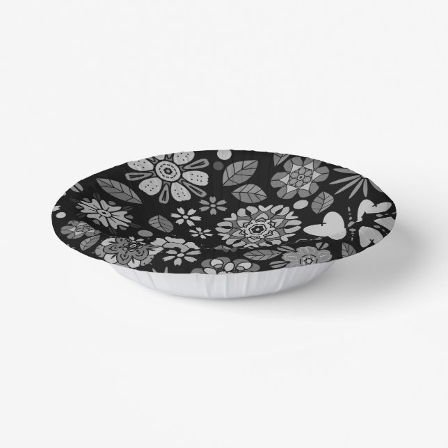 Black And Gray Retro Floral Art Seamless Pattern Pappteller (Gewinkelt)