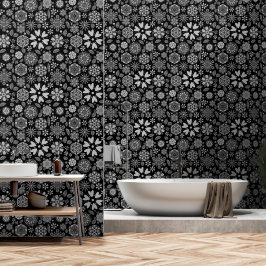 Black And Gray Retro Floral Art Seamless Pattern Tapete