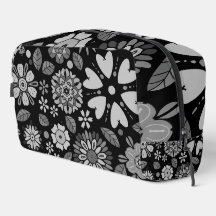 Black And Gray Retro Floral Art Seamless Pattern 