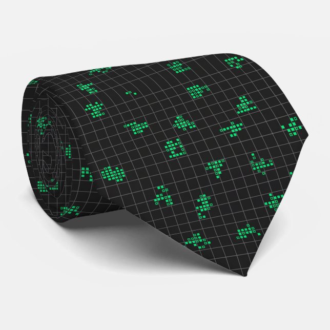 Black and Green Retro Pixelated Matrix Code  Krawatte (Gerollt)
