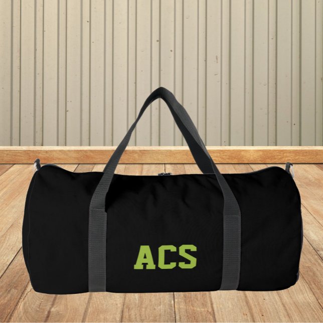 Black and Green School Colors with Letters Duffle Bag (In Situ)