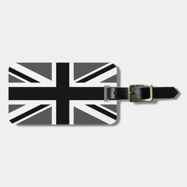 Black and Grey Union Jack Gepäckanhänger (Vorderseite horizontal)