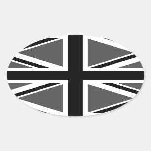 Black and Grey Union Jack Ovaler Aufkleber