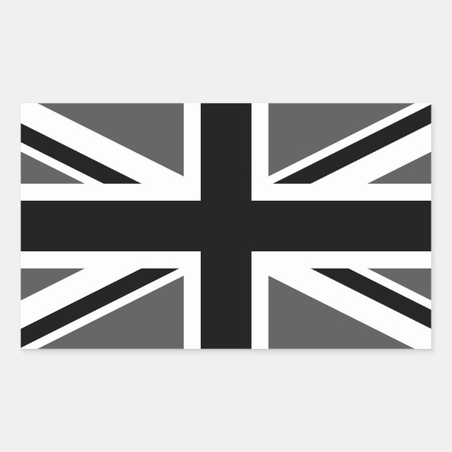 Black and Grey Union Jack Rechteckiger Aufkleber (Vorderseite)