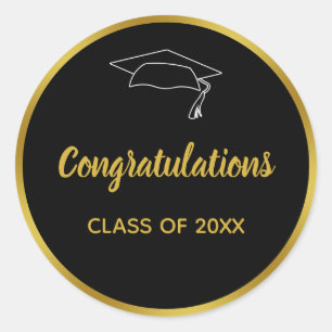 Black and Imitate Gold Abschluss Herzlichen Glück Runder Aufkleber