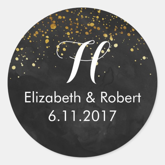 Black and Imitate Gold Glitzer Runder Aufkleber (Vorderseite)