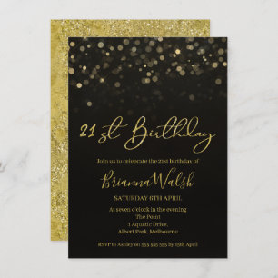 Black and Imitats Gold Foil 21. Geburtstag Einladu Einladung