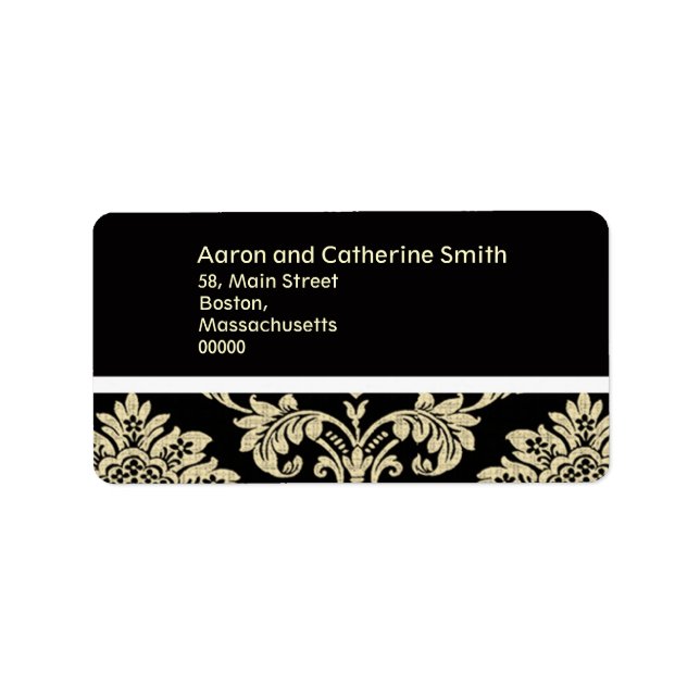 Black and Ivory Damask Wedding Address Labels Adressaufkleber (Vorne)