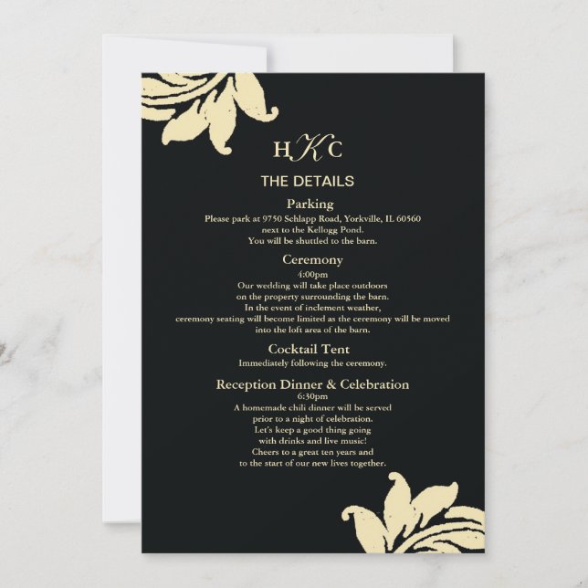 Black and Ivory Damask Wedding Card Cust Einladung (Vorderseite)