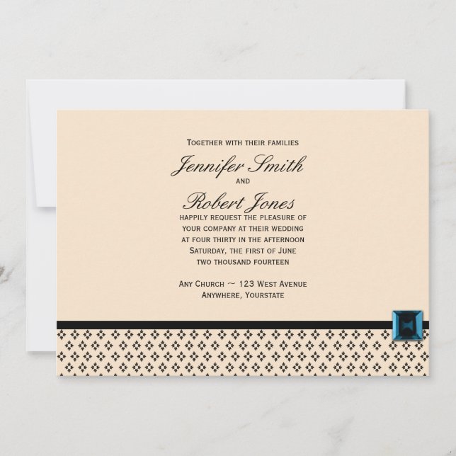 Black and Ivory Modern Damask Hochzeit Einladung (Vorderseite)
