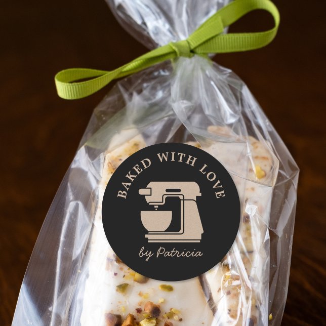 Black And Kraft Beige Custom Baked With Love  Runder Aufkleber (Von Creator hochgeladen)