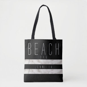 Black and Marble Beach Bag mit Namen