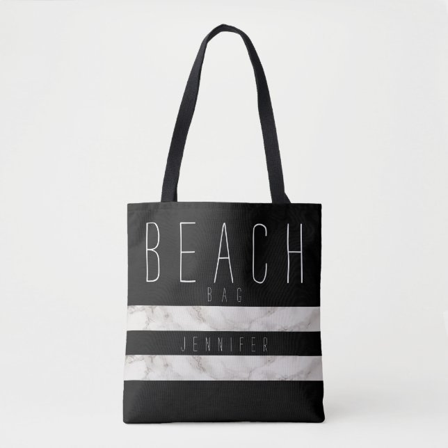 Black and Marble Beach Bag mit Namen (Vorderseite)