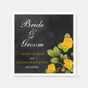 Black and Marigold Yellow Rose Wedding Serviette