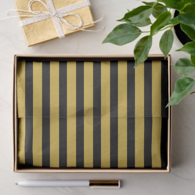 Black And Metallic Gold Stripe Pattern Premium Seidenpapier (Geschenk)