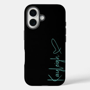 Black and Mint Vert Script Name & Heft Phone Case