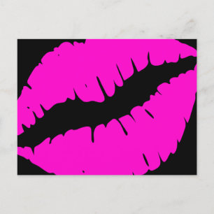 Black and Neon Pink Lipstick Kalligraphie Danke Postkarte