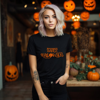 Black and Orange Happy Halloween Bony Typografie T-Shirt
