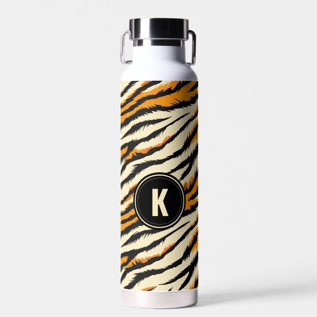 Black and Orange Tiger Pattern Monogram Trinkflasche (Vorne)