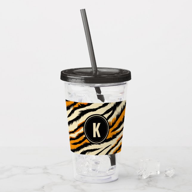 Black and Orange Tiger Stripes Monogram Acryltrinkbecher (Vorderseite Ice)
