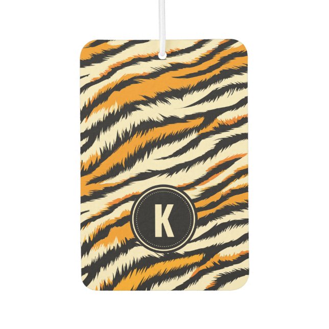 Black and Orange Tiger Stripes Monogram Autolufterfrischer (Vorderseite)
