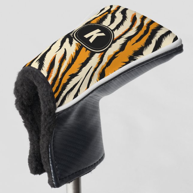 Black and Orange Tiger Stripes Monogram Golf Headcover (3/4 Vorderseite)