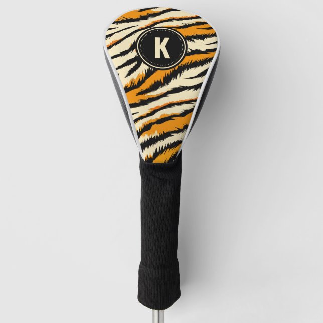 Black and Orange Tiger Stripes Monogram Golf Headcover (Vorderseite)