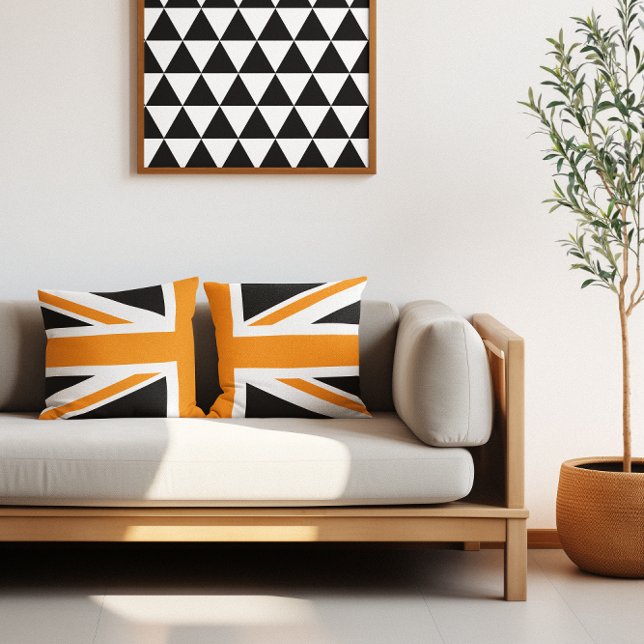 Black and Orange Union Jack Half Kissen (Black and Orange Union Jack Half Throw Pillow)