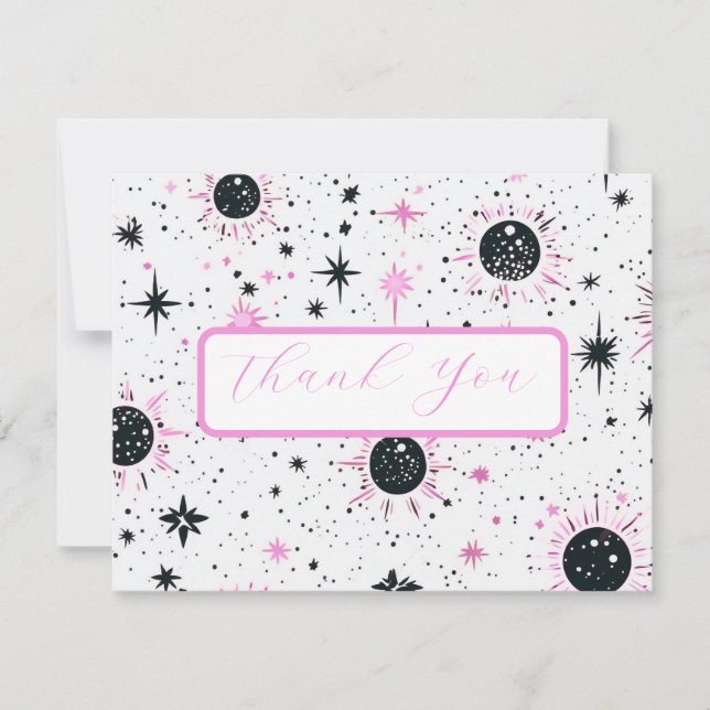 Black and Pink Celestial Wedding Danke Card (Vorderseite)