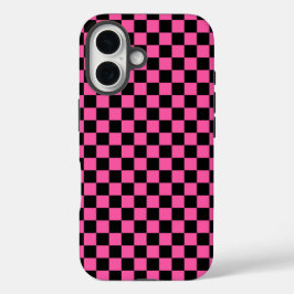 Black and pink checkerboard pattern iPhone 16 hülle