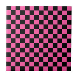 Black and pink checkerboard pattern fliese