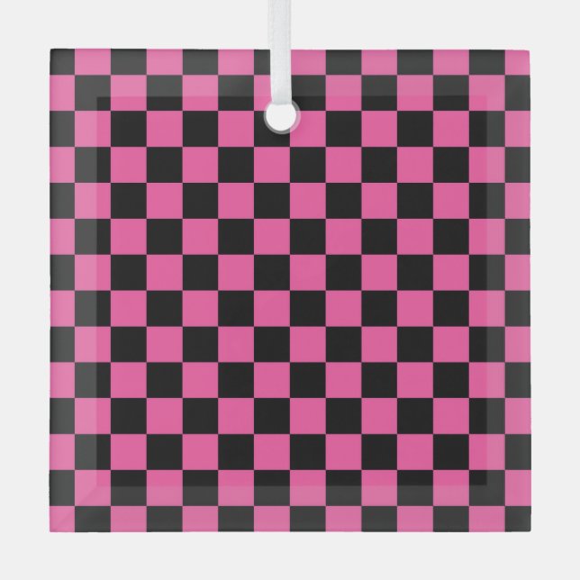 Black and pink checkerboard pattern ornament aus glas (Vorderseite)