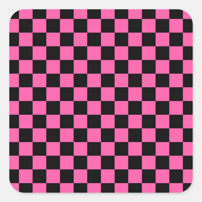 Black and pink checkerboard pattern quadratischer aufkleber (Vorderseite)
