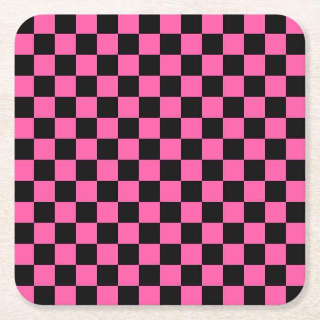 Black and pink checkerboard pattern rechteckiger pappuntersetzer (Vorderseite)
