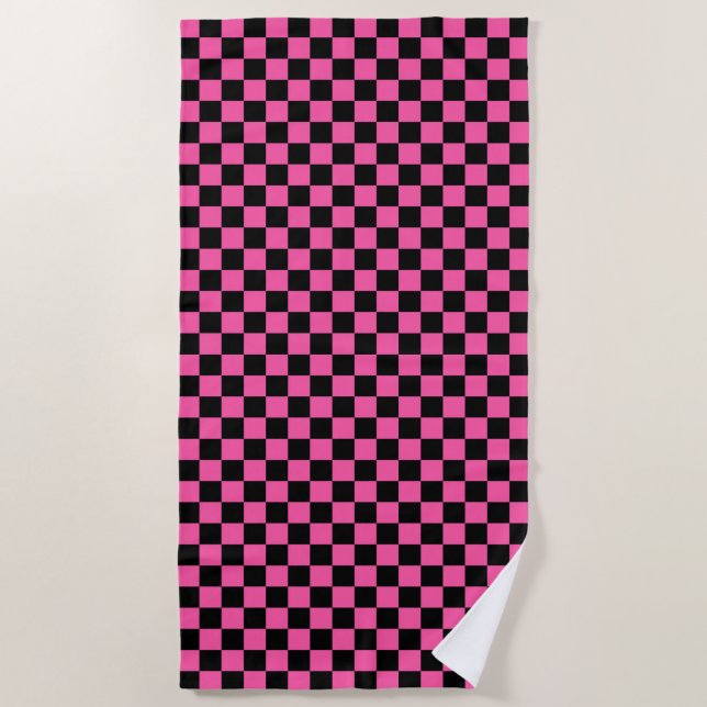 Black and pink checkerboard pattern strandtuch (Vorderseite)