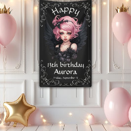 Black and Pink Goth Fairy 13. Happy Birthday Banner