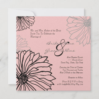 Black and Pink Mum Flowers Wedding Einladung