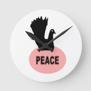Black and Pink Peace Dove Wall Clock Runde Wanduhr