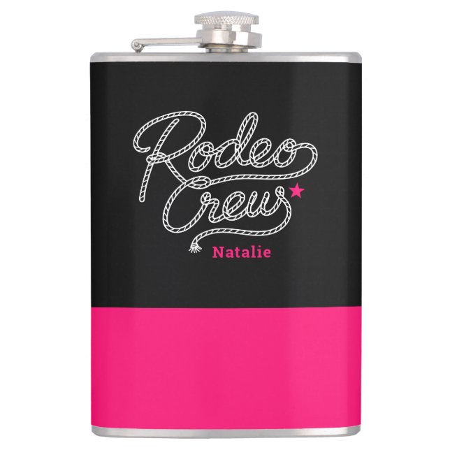 Black and Pink Rodeo Crew Western Bachelorette Flachmann (Vorderseite)