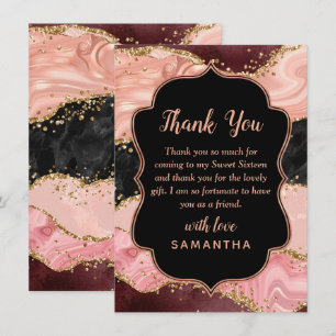 Black and Pink Sequins Agate 16 . Geburtstag Dankeskarte